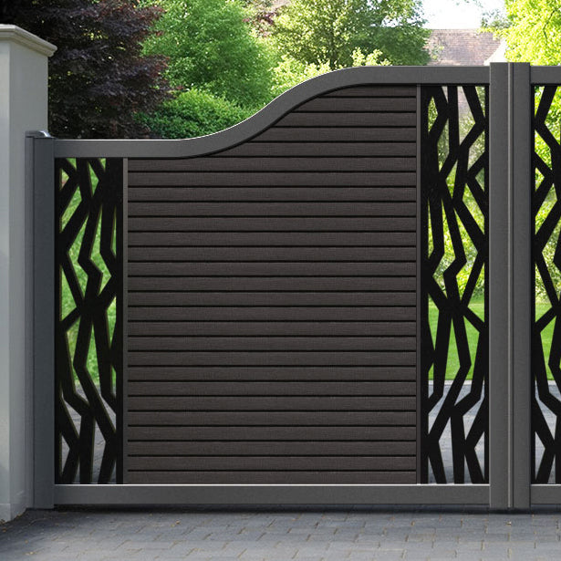 Hudson Zenith Curved Top Driveway Gate - Dark Oak - Middle & End Screen