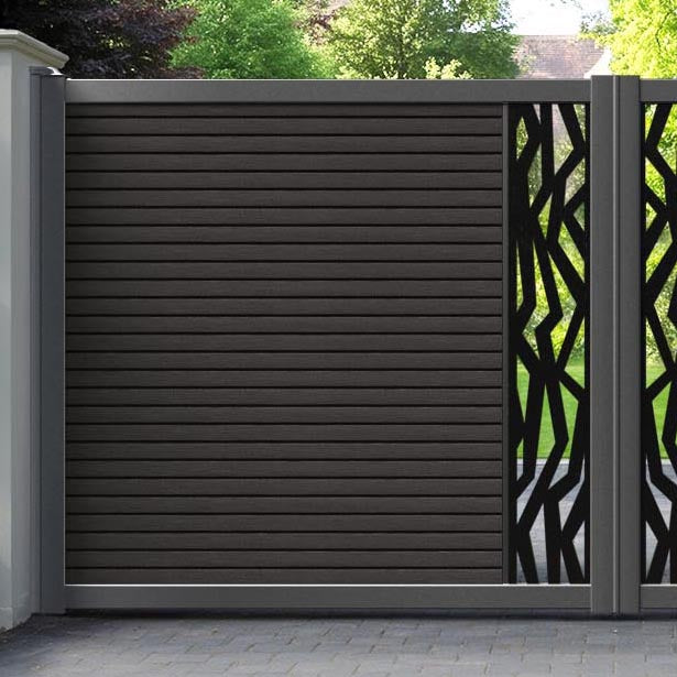 Hudson Zenith Straight Top Driveway Gate - Dark Oak - Middle Screen