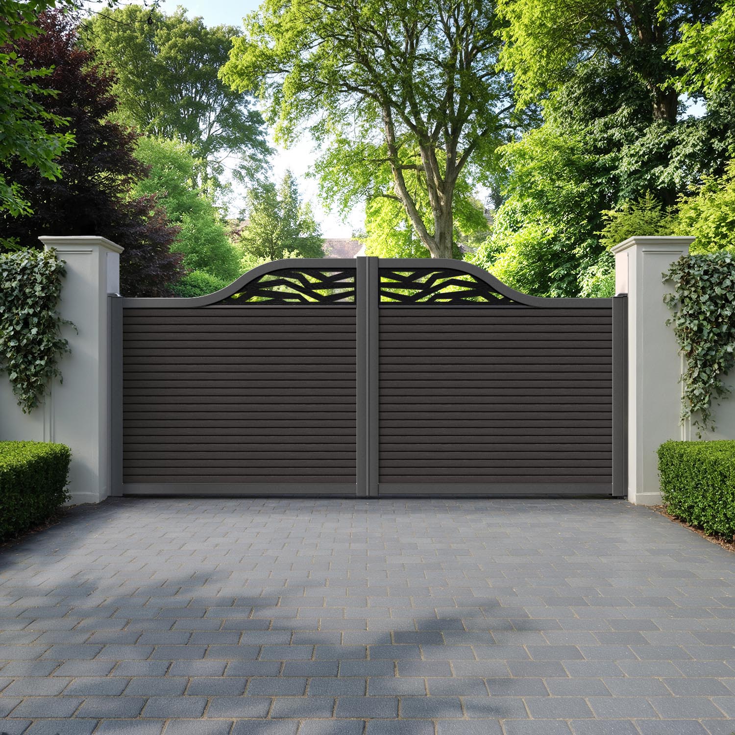 Hudson Zenith Curved Top Driveway Gate - Dark Oak - Top Screen