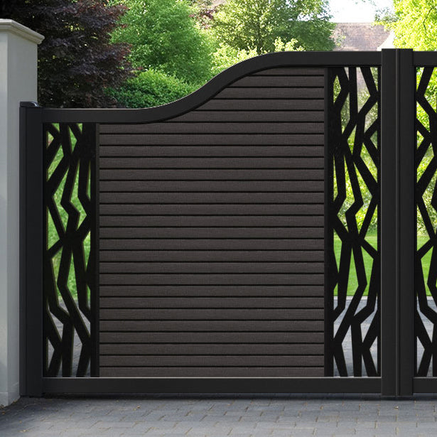 Hudson Zenith Curved Top Driveway Gate - Dark Oak - Middle & End Screen