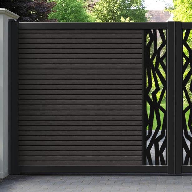 Hudson Zenith Straight Top Driveway Gate - Dark Oak - Middle Screen