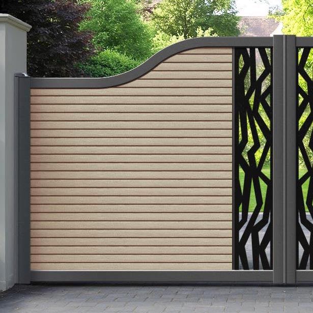 Hudson Zenith Curved Top Driveway Gate - Light Oak - Middle Screen