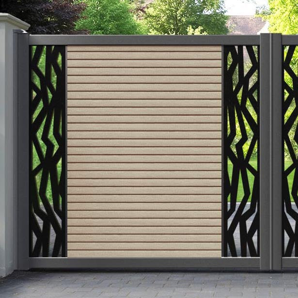 Hudson Zenith Straight Top Driveway Gate - Light Oak - Middle & End Screen