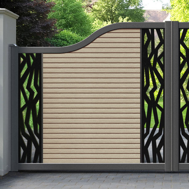 Hudson Zenith Curved Top Driveway Gate - Light Oak - Middle & End Screen