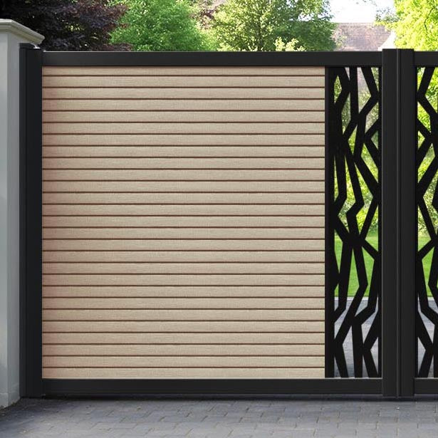 Hudson Zenith Straight Top Driveway Gate - Light Oak - Middle Screen
