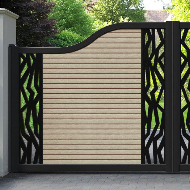 Hudson Zenith Curved Top Driveway Gate - Light Oak - Middle & End Screen