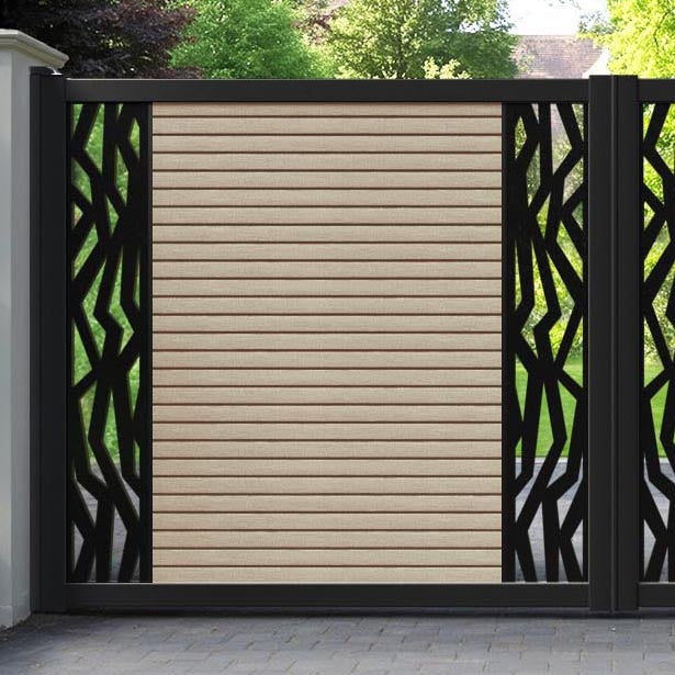 Hudson Zenith Straight Top Driveway Gate - Light Oak - Middle & End Screen
