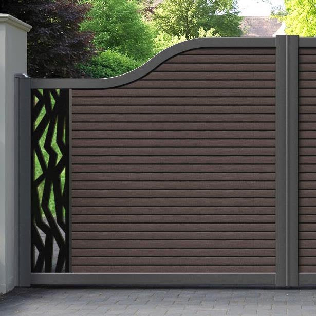 Hudson Zenith Curved Top Driveway Gate - Mid Brown - End Screen