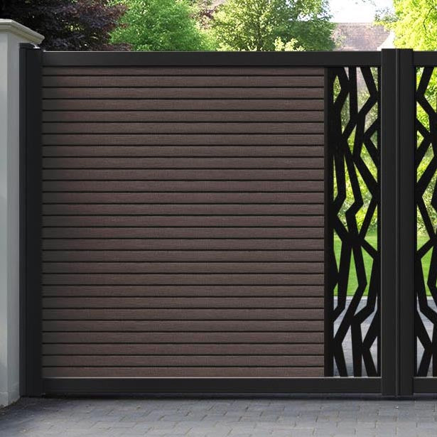 Hudson Zenith Straight Top Driveway Gate - Mid Brown - Middle Screen