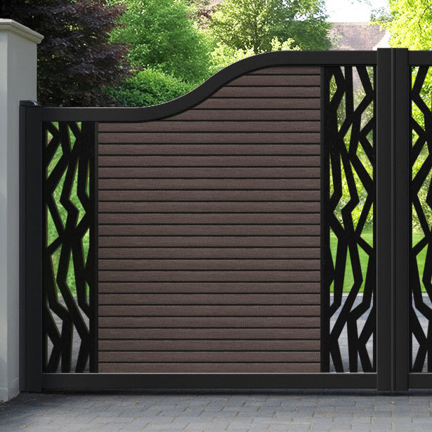 Hudson Zenith Curved Top Driveway Gate - Mid Brown - Middle & End Screen