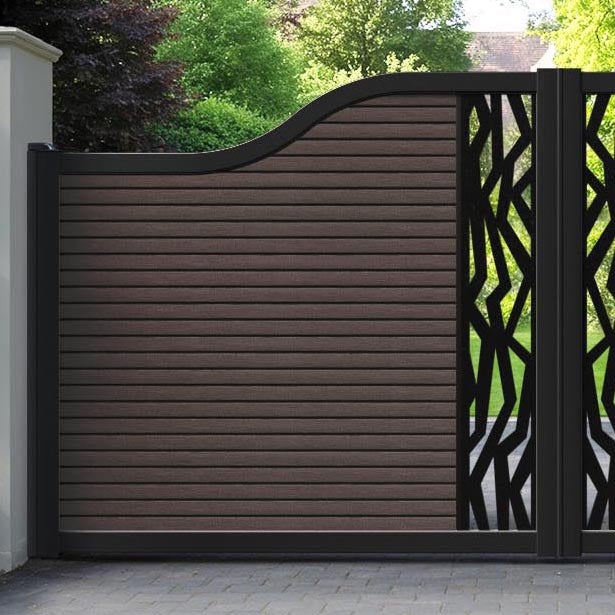 Hudson Zenith Curved Top Driveway Gate - Mid Brown - Middle Screen