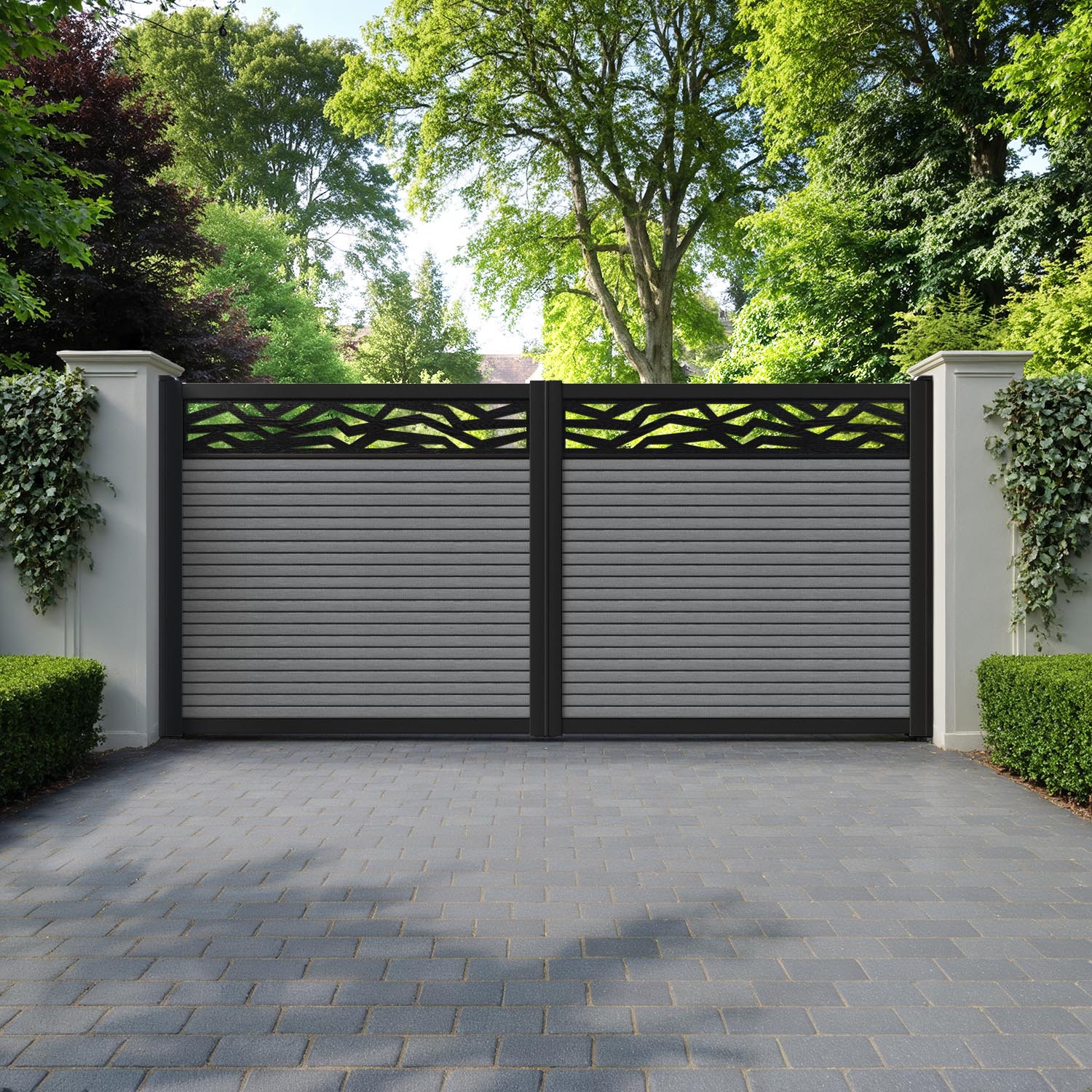 Hudson Zenith Straight Top Driveway Gate - Mid Grey - Top Screen