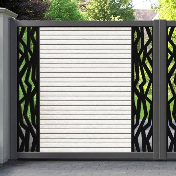 Hudson Zenith Straight Top Driveway Gate - Light Stone - Middle & End Screen
