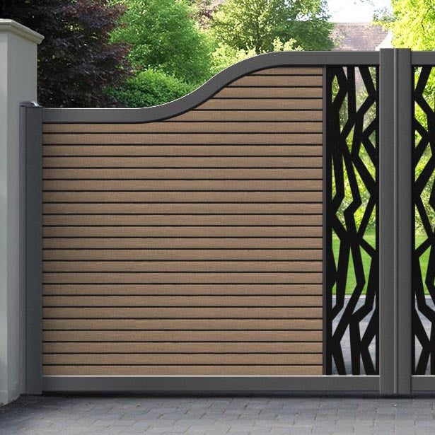 Hudson Zenith Curved Top Driveway Gate - Teak - Middle Screen