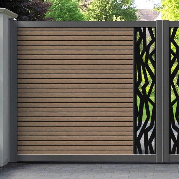 Hudson Zenith Straight Top Driveway Gate - Teak - Middle Screen