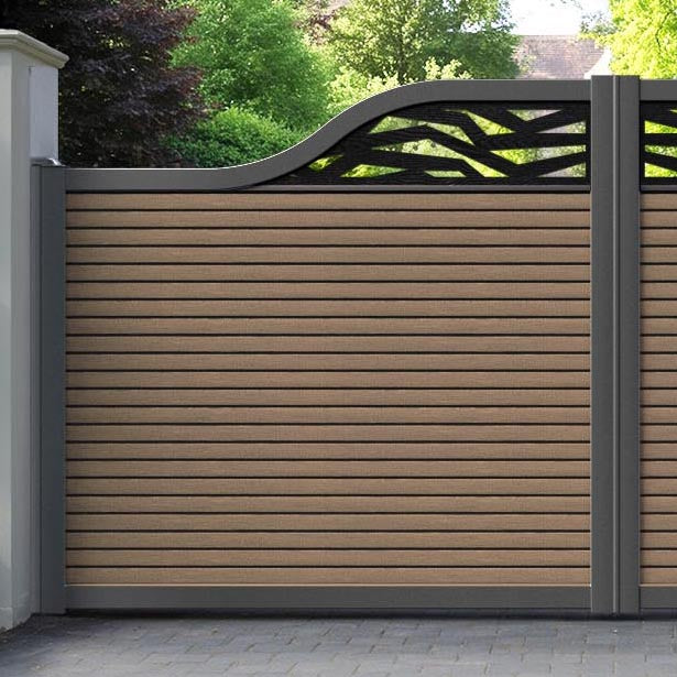 Hudson Zenith Curved Top Driveway Gate - Teak - Top Screen