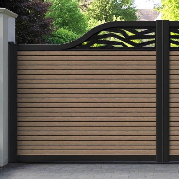 Hudson Zenith Curved Top Driveway Gate - Teak - Top Screen