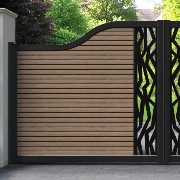 Hudson Zenith Curved Top Driveway Gate - Teak - Middle Screen