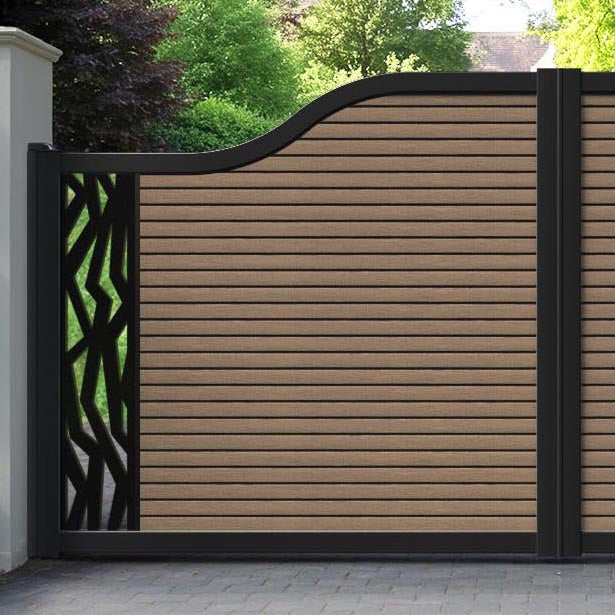 Hudson Zenith Curved Top Driveway Gate - Teak - End Screen