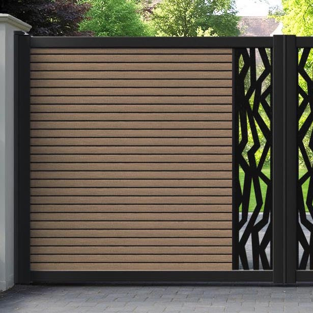 Hudson Zenith Straight Top Driveway Gate - Teak - Middle Screen