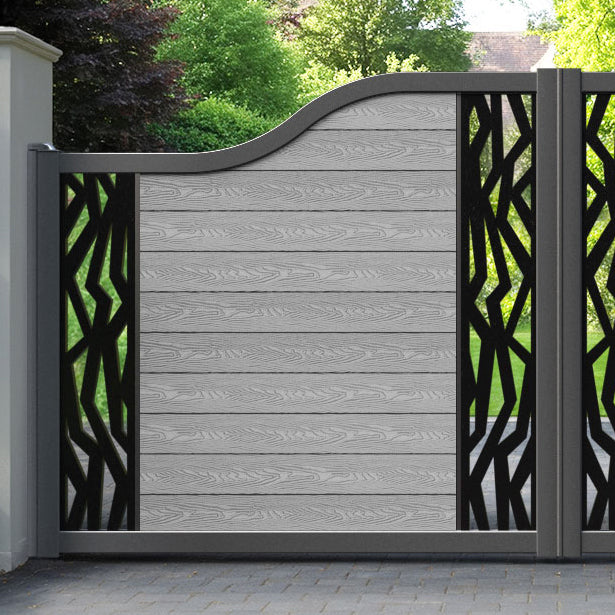 Classic Zenith Curved Top Driveway Gate - Light Grey - Middle & End Screen