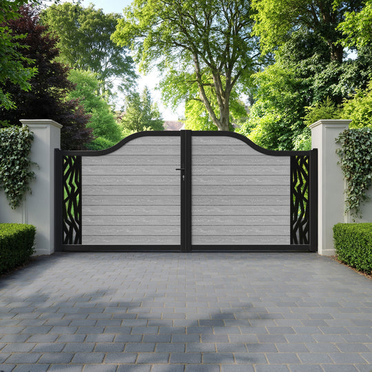 Classic Zenith Curved Top Driveway Gate - Light Grey - End Screen