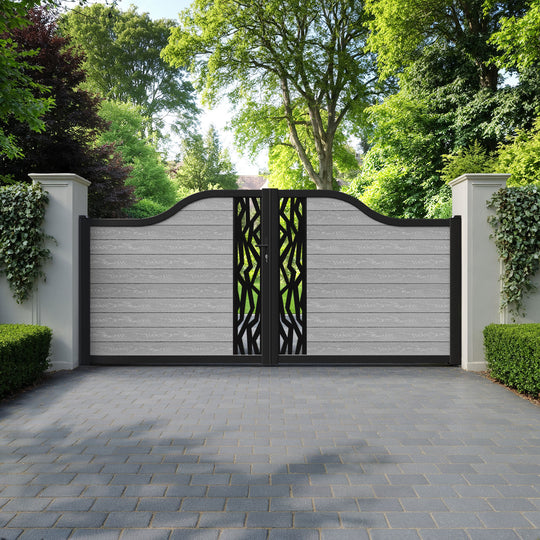 Classic Zenith Curved Top Driveway Gate - Light Grey - Middle Screen