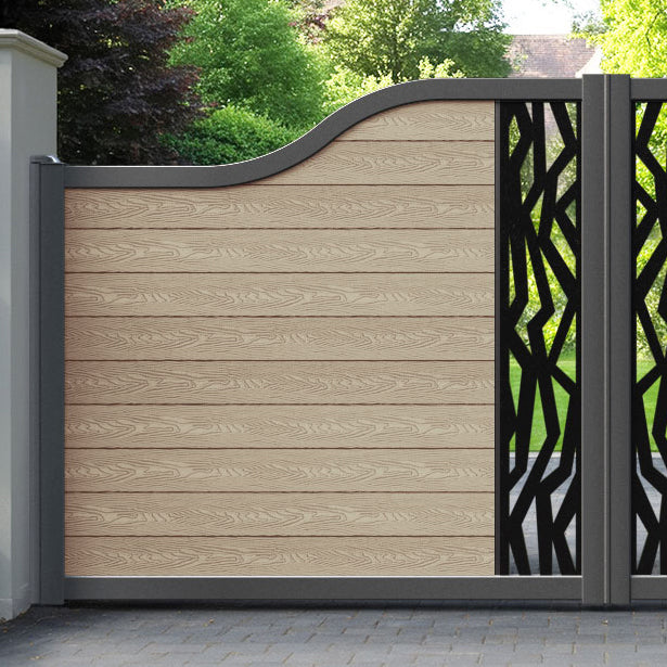 Classic Zenith Curved Top Driveway Gate - Light Oak - Middle Screen