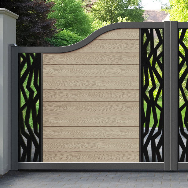 Classic Zenith Curved Top Driveway Gate - Light Oak - Middle & End Screen