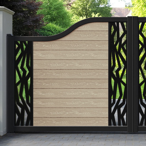 Classic Zenith Curved Top Driveway Gate - Light Oak - Middle & End Screen