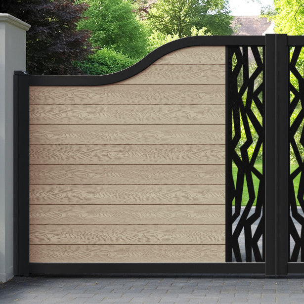 Classic Zenith Curved Top Driveway Gate - Light Oak - Middle Screen