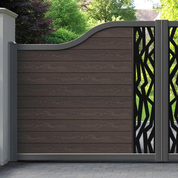 Classic Zenith Curved Top Driveway Gate - Mid Brown - Middle Screen