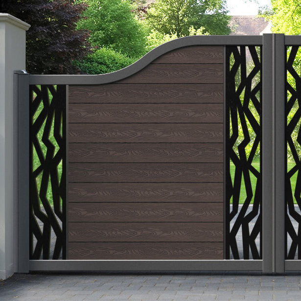 Classic Zenith Curved Top Driveway Gate - Mid Brown - Middle & End Screen