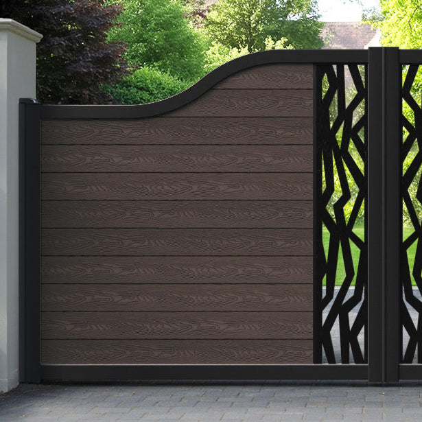 Classic Zenith Curved Top Driveway Gate - Mid Brown - Middle Screen