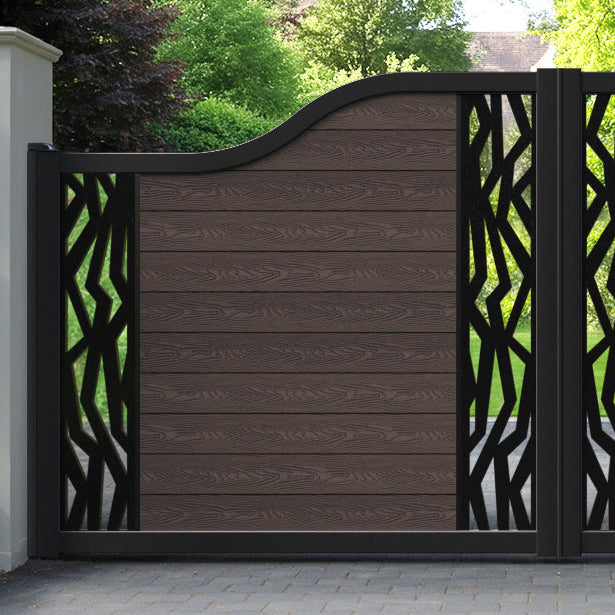 Classic Zenith Curved Top Driveway Gate - Mid Brown - Middle & End Screen
