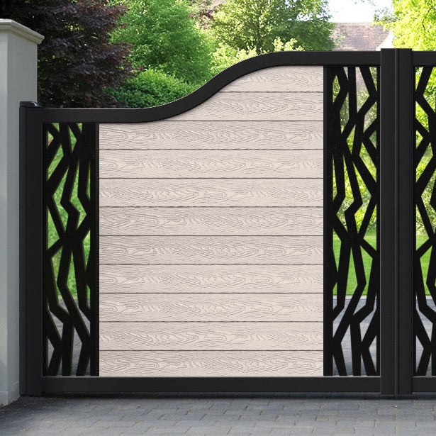 Classic Zenith Curved Top Driveway Gate - Mid Stone - Middle & End Screen