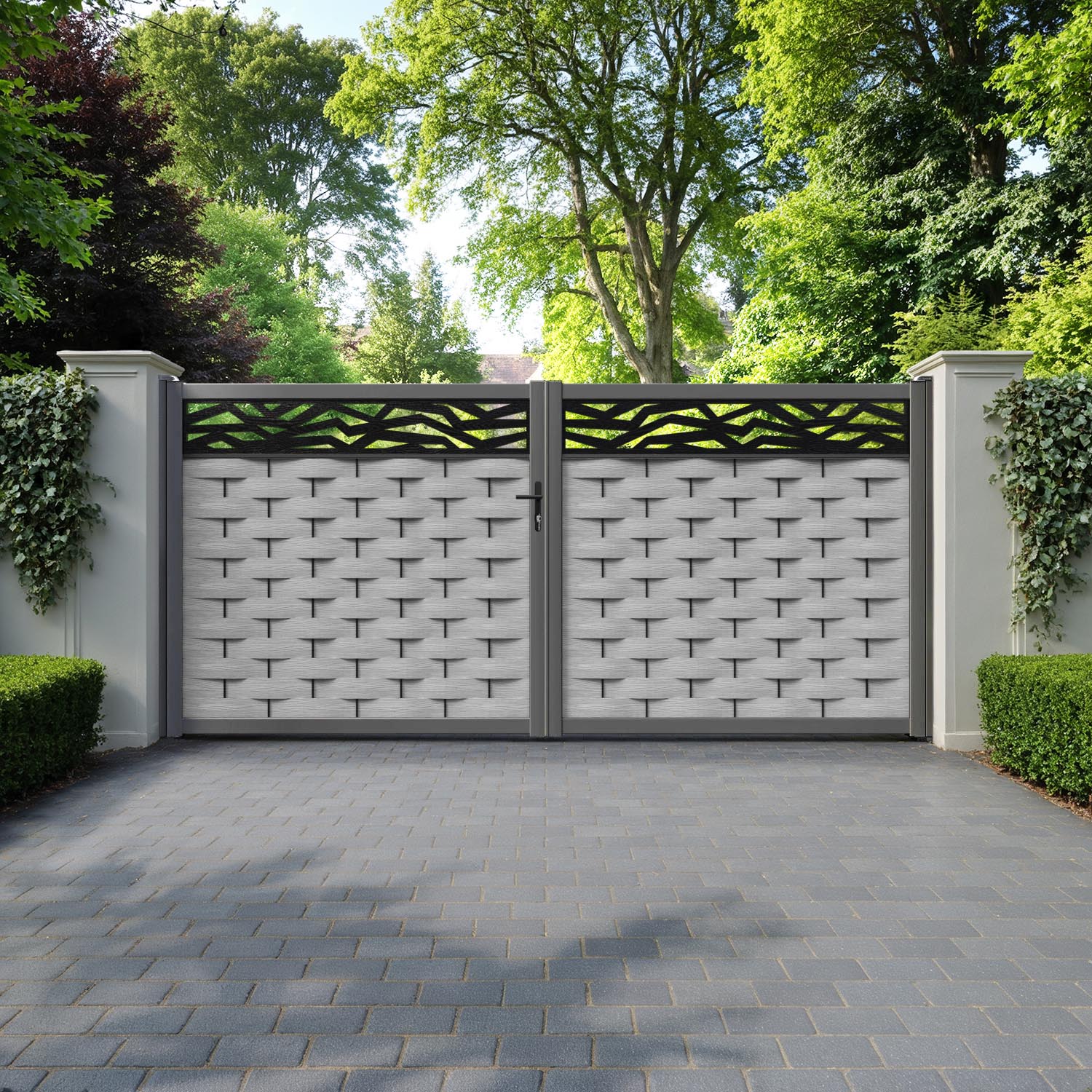 Ripple Zenith Straight Top Driveway Gate - Light Grey - Top Screen