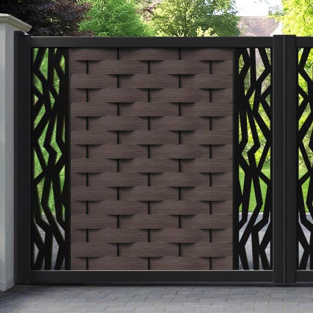 Ripple Zenith Straight Top Driveway Gate - Mid Brown - Middle & End Screen
