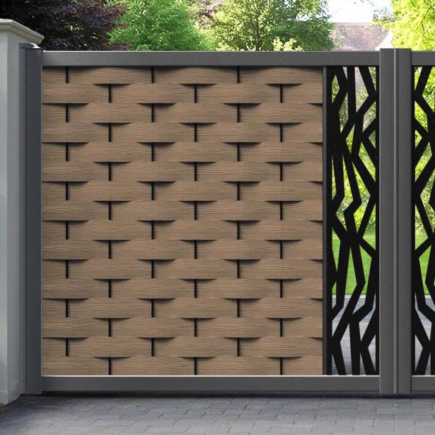 Ripple Zenith Straight Top Driveway Gate - Teak - Middle Screen