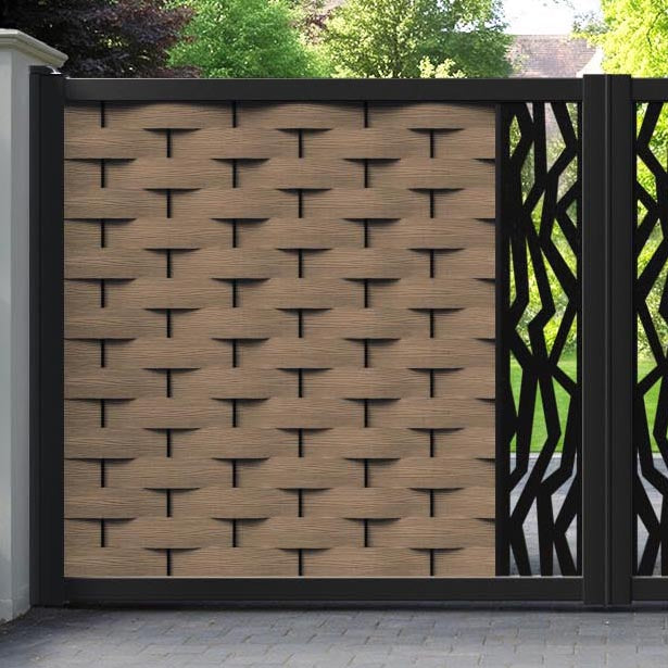 Ripple Zenith Straight Top Driveway Gate - Teak - Middle Screen