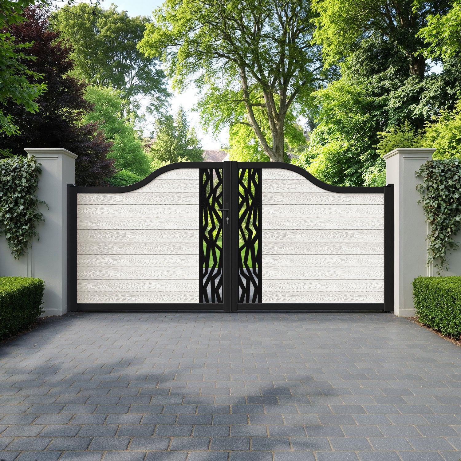 Classic Zenith Curved Top Driveway Gate - Light Stone - Middle Screen