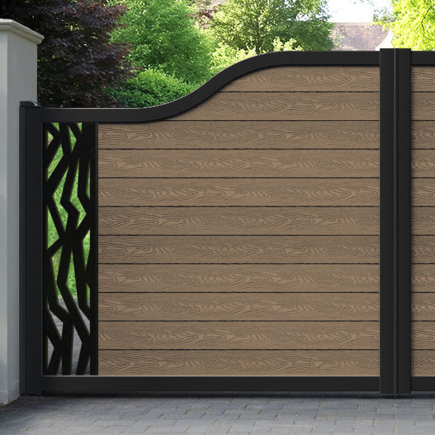 Classic Zenith Curved Top Driveway Gate - Teak - End Screen