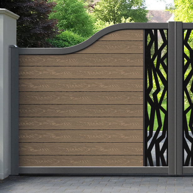Classic Zenith Curved Top Driveway Gate - Teak - Middle Screen