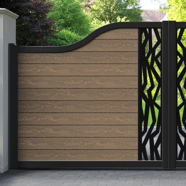 Classic Zenith Curved Top Driveway Gate - Teak - Middle Screen