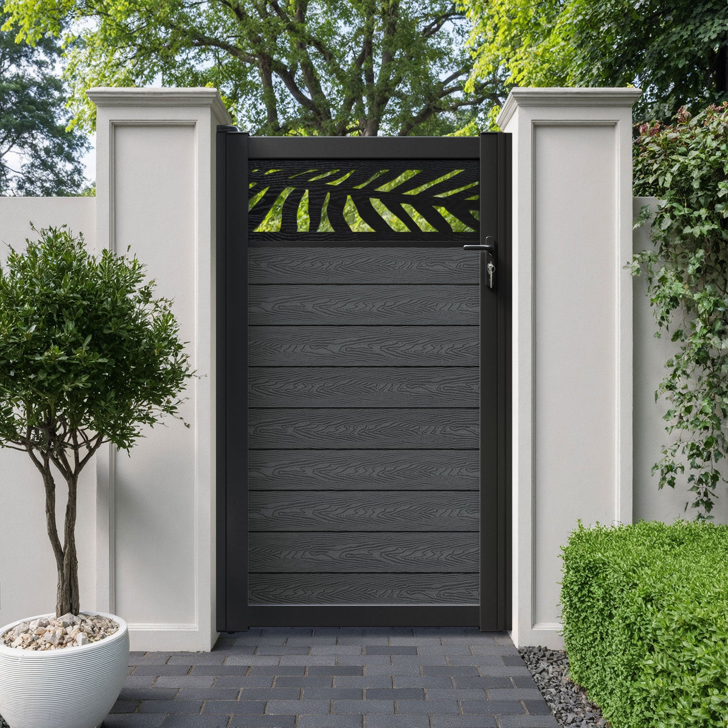 Classic Palm Pedestrian Gate - Dark Grey