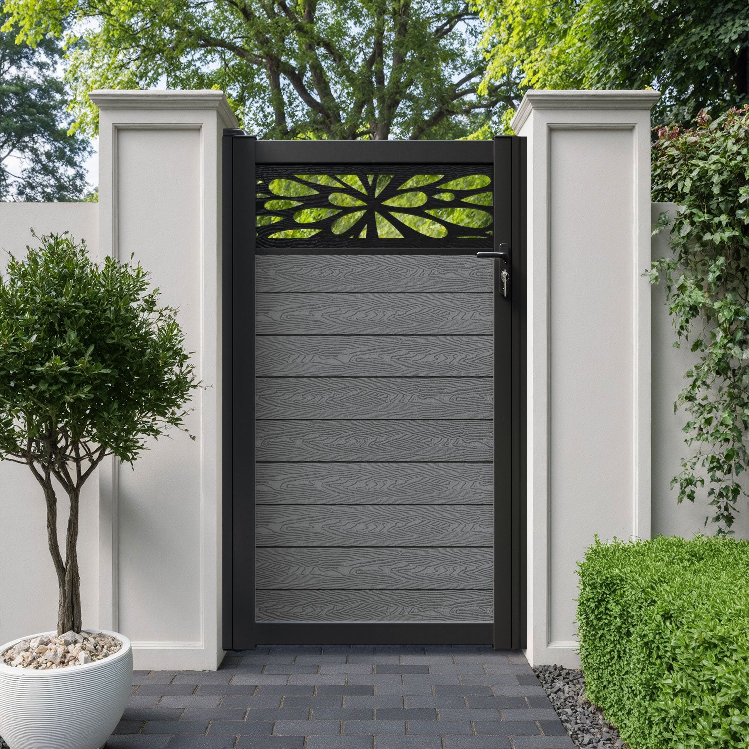 Classic Blossom Pedestrian Gate - Mid Grey