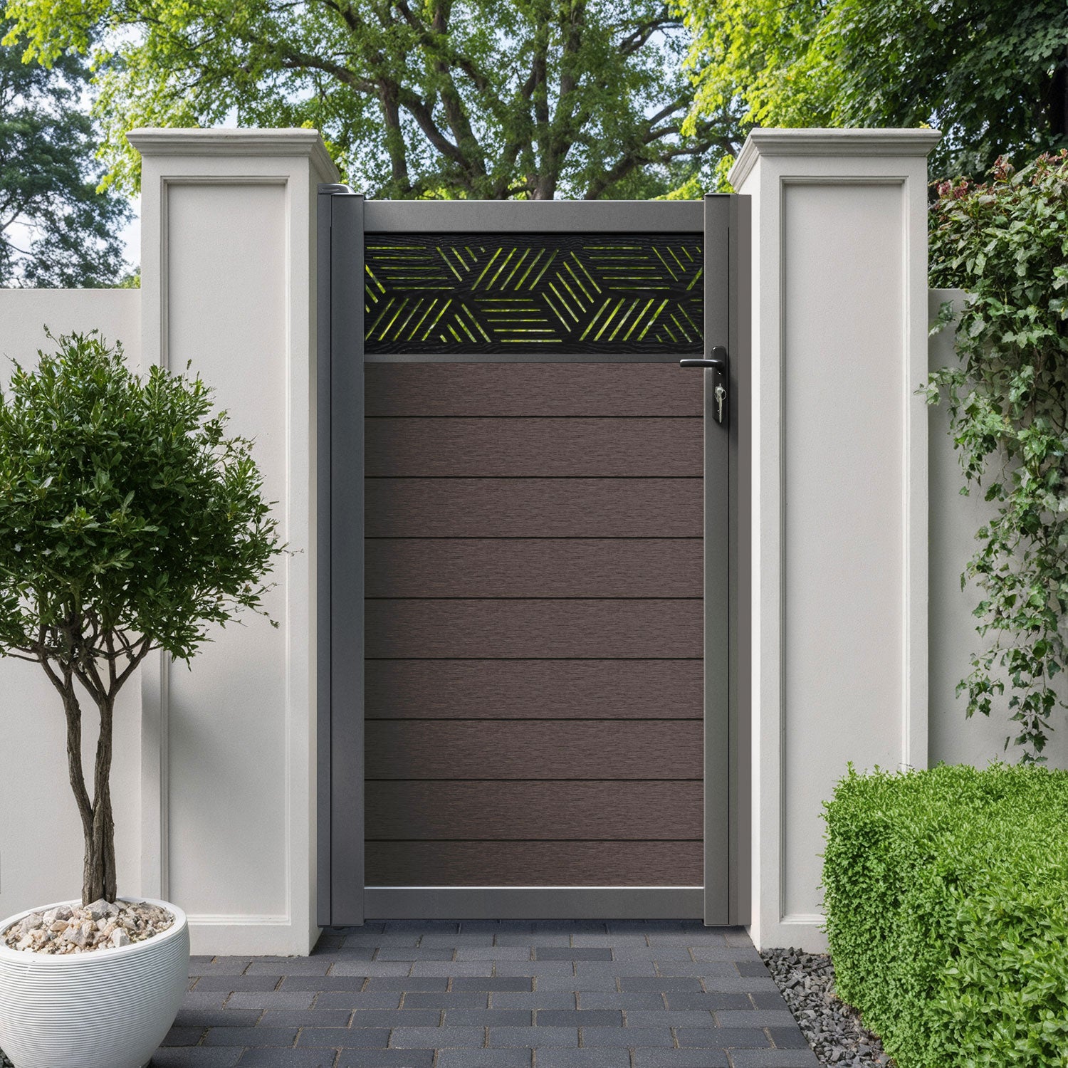 Fusion Cubed Pedestrian Gate - Mid Brown