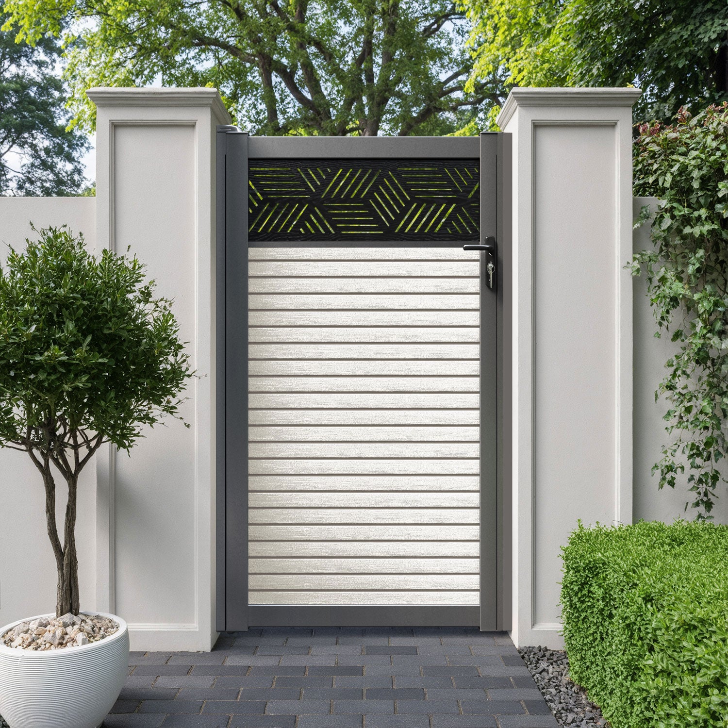Hudson Cubed Pedestrian Gate - Light Stone
