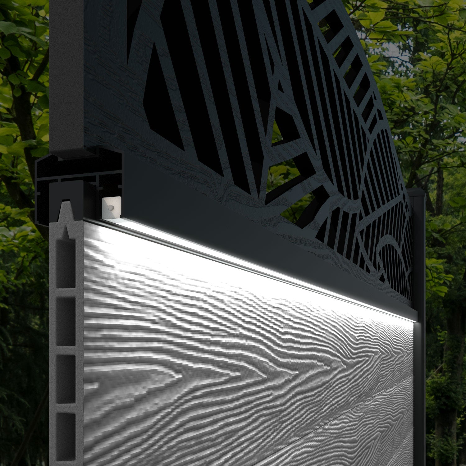 Classic Habitat Curved Top Fence Panel - Light Stone - with our aluminium posts