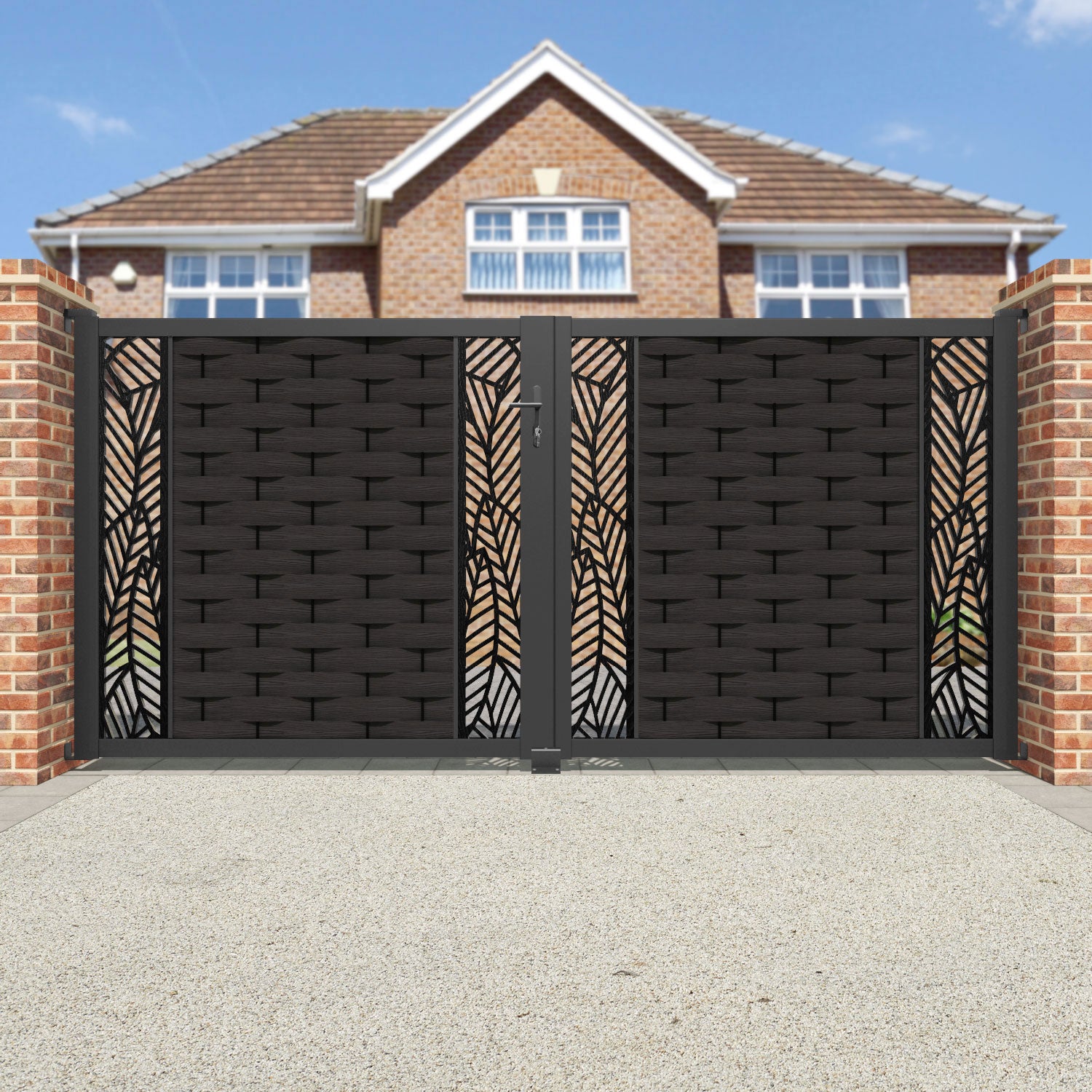 Ripple Habitat Straight Top Driveway Gate - Dark Oak - Middle & End Screen